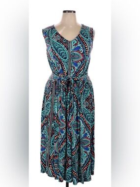 Charter Club Sleeveless V-Neck Paisley Midi Dress Sz 0X